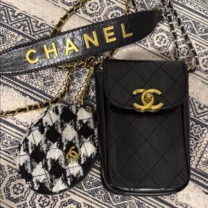 VIP Black Quilted Pouch Mini Crossbody with Gold Details